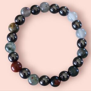 Hematite, Bloodstone Gemstone Bracelet Red/Black/Clear